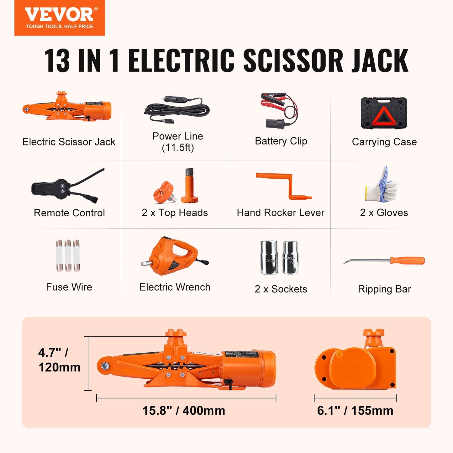 Electric Car Jack, 3 Tons /6600 lbs Scissor Jack with Electric Impact Wrench, 12V Car Jack with Double Saddles with Remote Control, Portable Car Jack Lifting for Sedan, SUV, Truck Tire Change