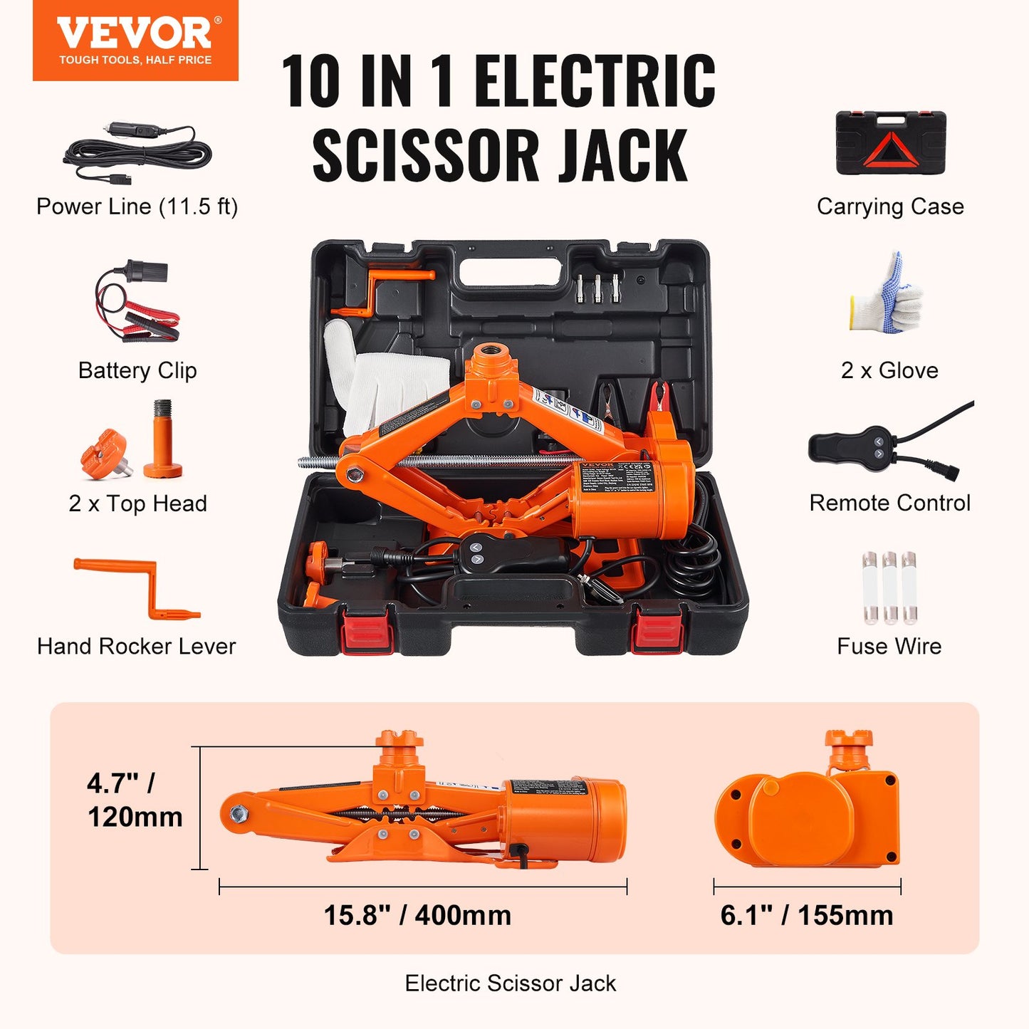 Electric Car Jack, 3 Tons /6600 lbs Scissor Jack, 12V Electric Automatic Jack with Double Saddles and Remote Control, Portable Car Jack for Sedan, SUV, Truck Tire Change