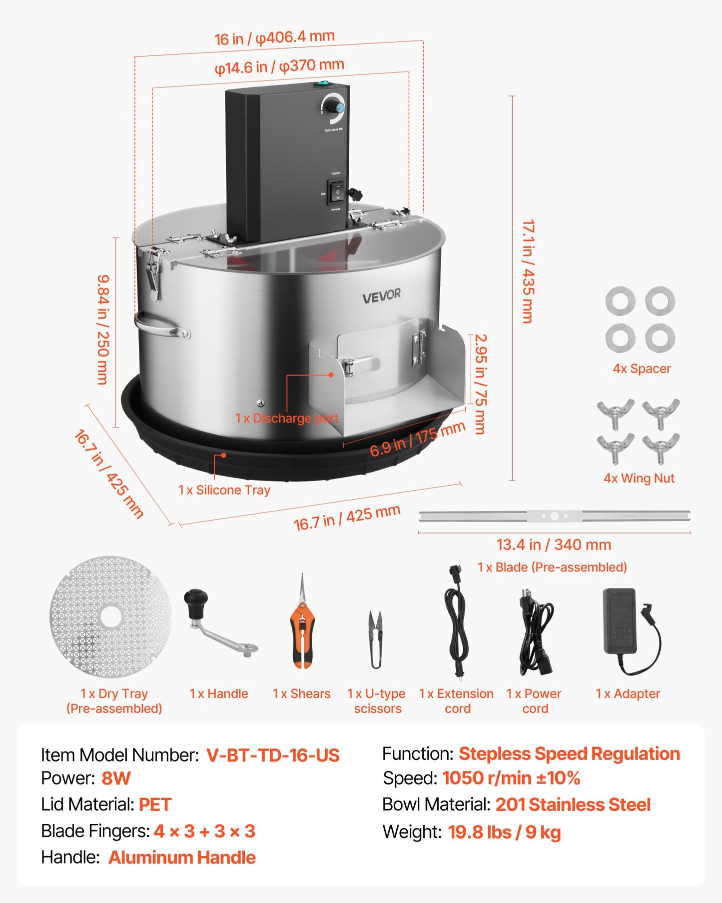 Electric Bud Leaf Trimmer, 2-in-1 Manual & Electric, 16 in Bud Trimmer with Stainless Steel Blades, Visual Cutting, Wet & Dry Hydroponic Cutting Machine with Tray, for Plant Buds Flowers