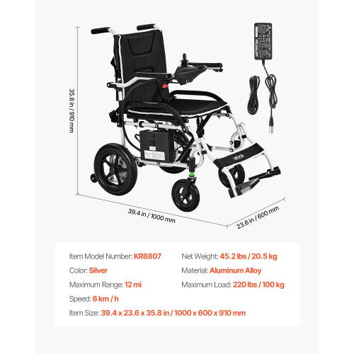 Electric Wheelchair 100 kg Capacity Foldable Lightweight 19.3 km