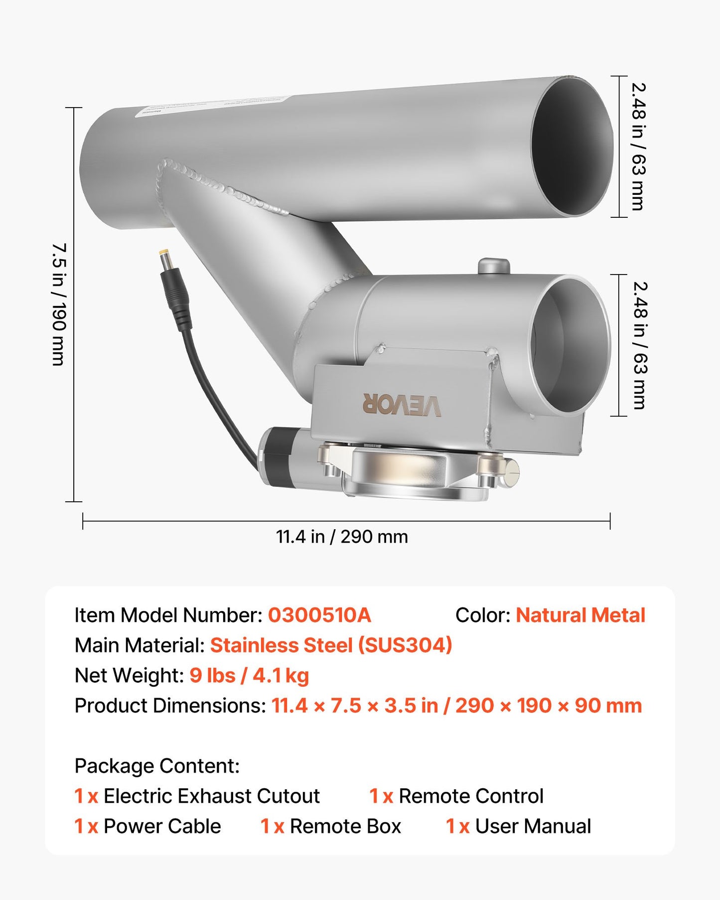 Electric Exhaust Cutout, 2.5 Inch 2PCS Universal Stainless Steel Exhaust Valve Kit with One Controller Remote Kit, Cut Out Valve, Y Pipe, Remote Control, Fits Trucks, Sedans, Sports Cars, SUVs