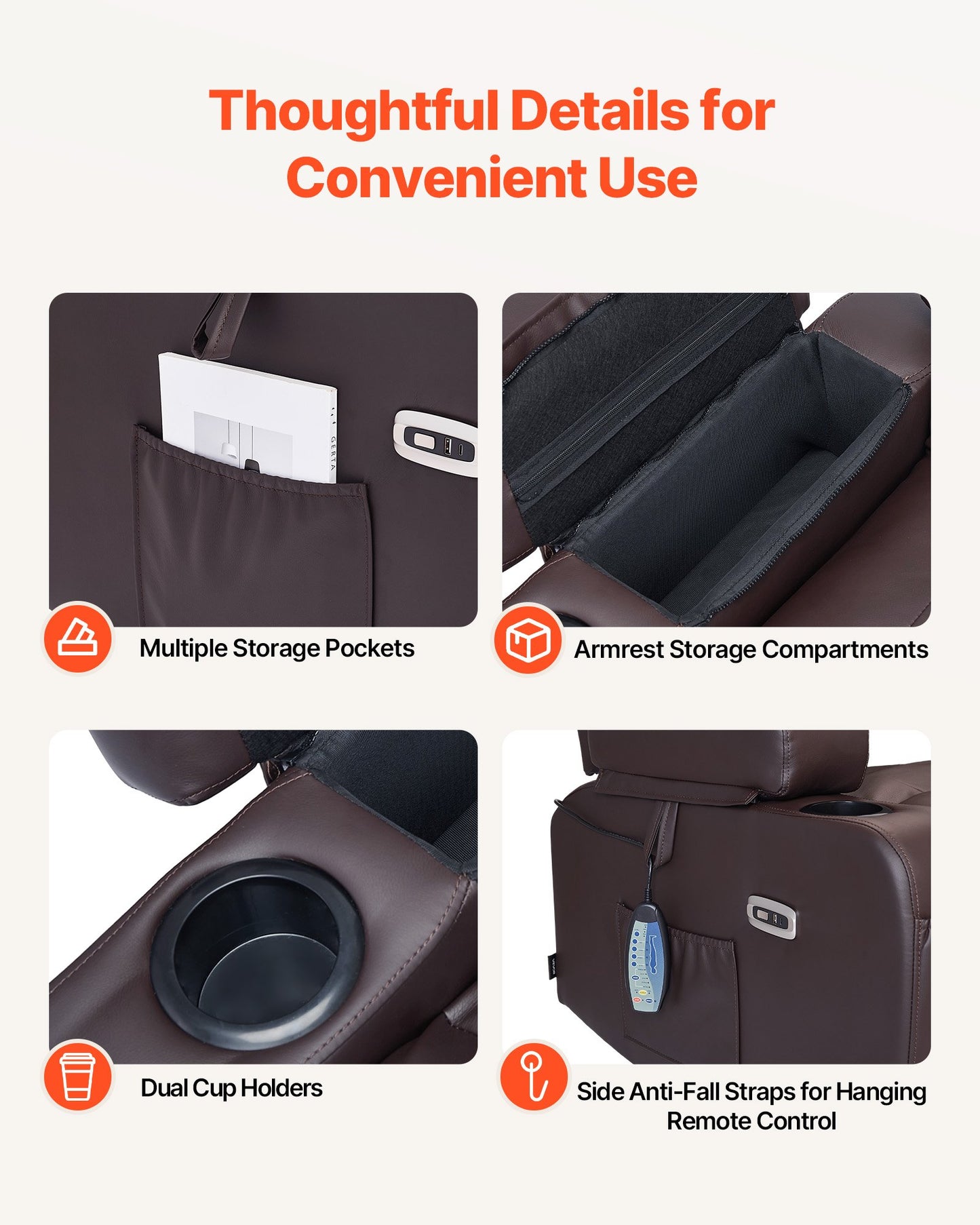 Loveseat Recliner Sofa, Power Reclining Couch with Heating & Massage and Timer, PU Leather Electric Recliner Sofa with USB Ports, Cup Holders and Side Bags, Dual Loveseat Chair for Living Room