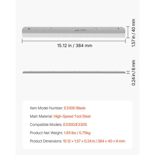 pappersskärblad, extra kraftigt stålblad, lämplig för professionell skärmaskin E330D/E330S, reservblad till pappersskärmaskin, 585 x 44 x 6 mm | EU