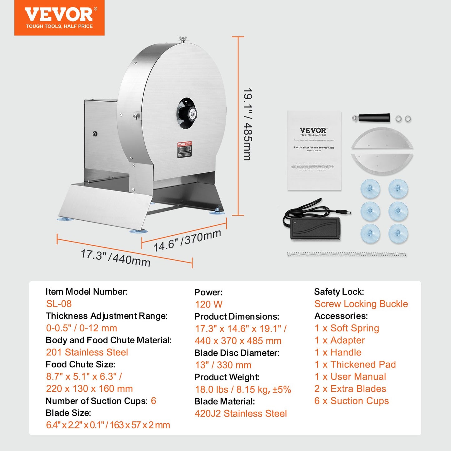 Electric Vegetable Slicer, 0-0.5"/0-12mm Thickness Adjustable Commercial Slicer Machine, Convertible to Manual, Stainless Steel Food Cutter Slicing Machine, Large Feed Port for Potato, Tomato