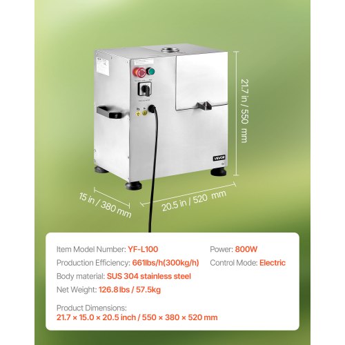 800W Commercial Electric Sugarcane Juicer 661LBS/H 4 Rollers 2.4" Inlet