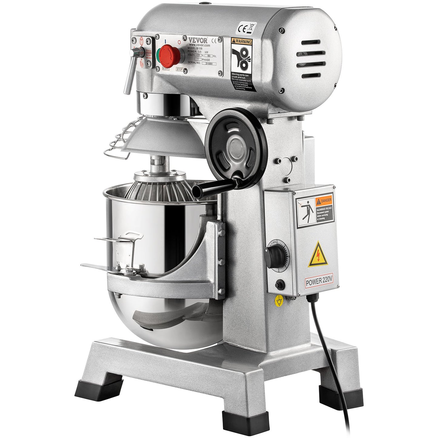 Commercial Stand Mixer, 10Qt rostfritt stål skål, 850W Heavy Duty elektrisk matmixer med 3 hastigheter justerbar 113/184/341 rpm, degkrok visp medföljer, perfekt för bageri pizzeria