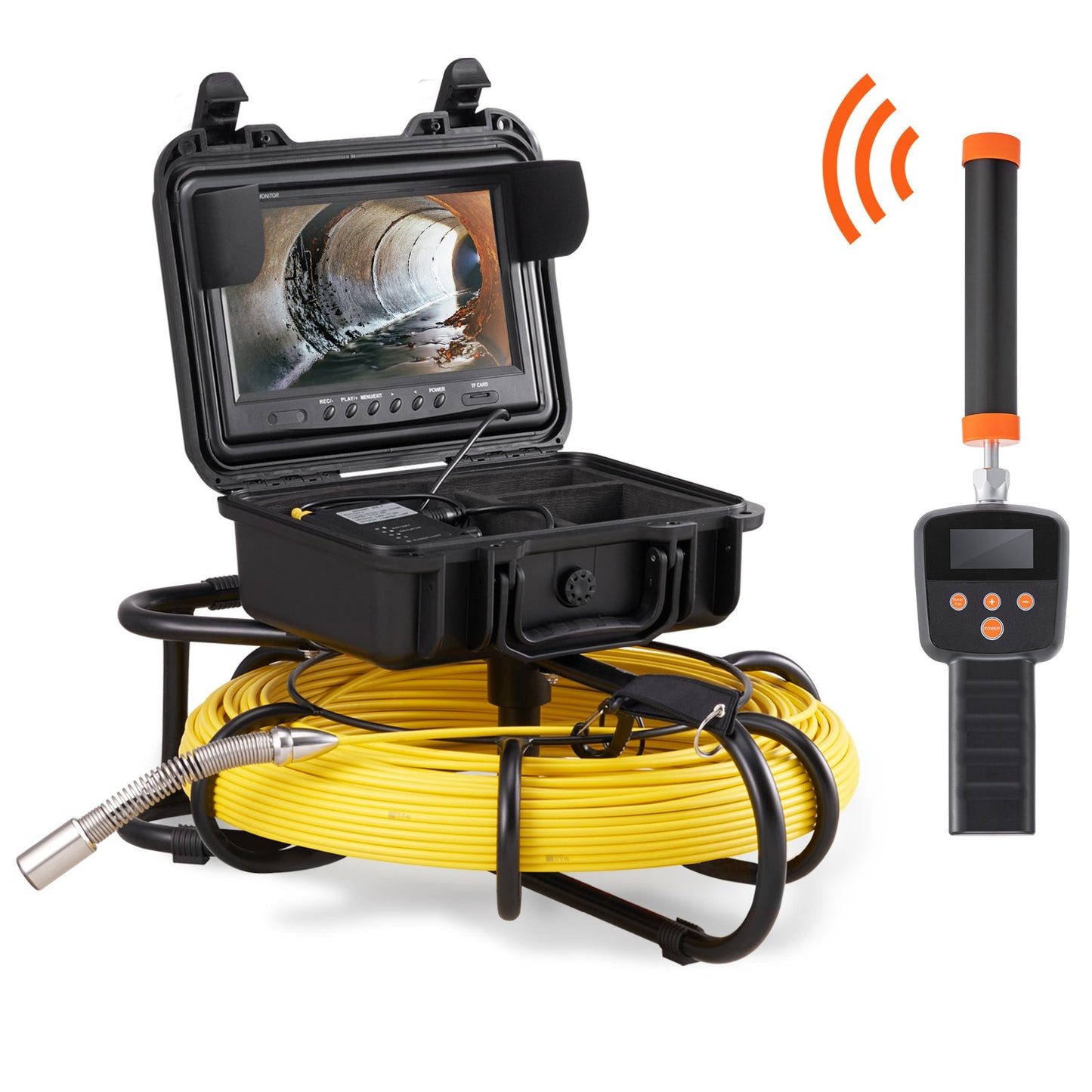Sewer Camera with 512Hz Locator,300 ft/91.5 m, 9" Pipeline Inspection Camera with DVR Function, IP68 Camera with 12 Adjustable LEDs, A 16 GB SD Card for Sewer Line, Home, Duct Drain Pipe Plumbin