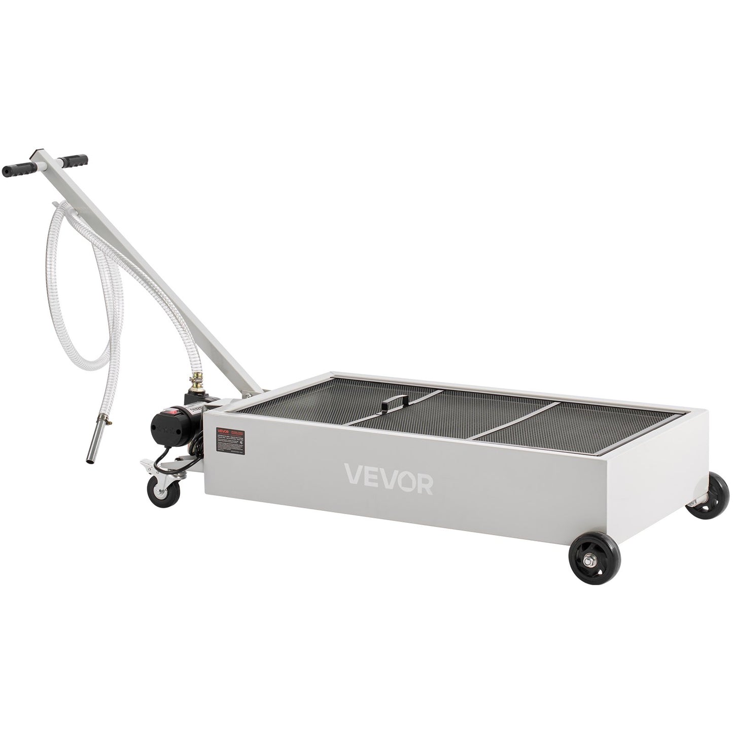 Low Profile Oil Drain Pan, 20 Gallon Capacity, Rolling Oil Drain Pan with Electric Pump, 7.2 ft Hose & T Folding Handle, Leak-proof & Corrosion-resistant, Fit for Cars, SUVs, Trucks, ATVs, White