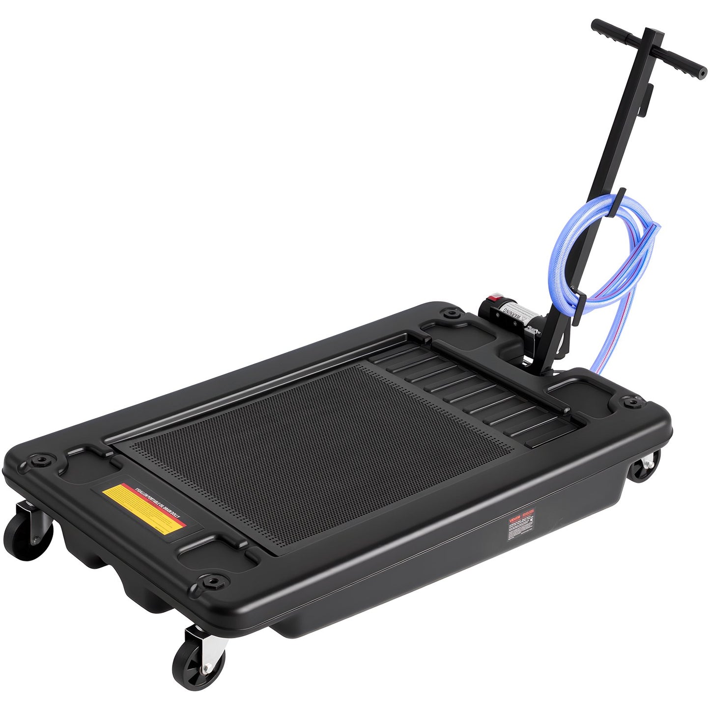 Low Profile Oil Drain Pan, 17 Gallon Capacity, Rolling Oil Drain Pan with Electric Pump, 7.2 ft Hose & T Folding Handle, Leak-proof & Corrosion-resistant, Fit for Cars, SUVs, Trucks, ATVs, Black