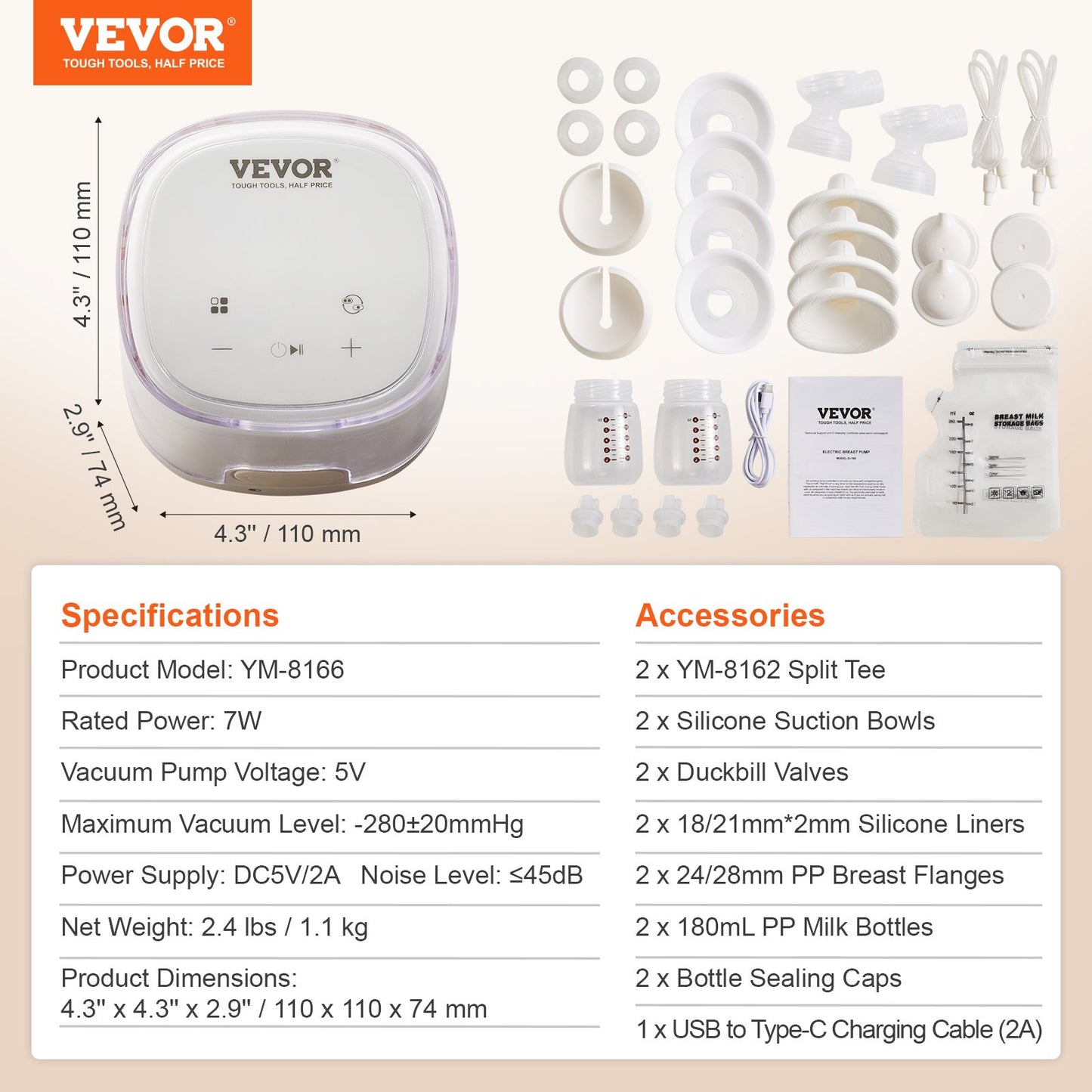Breast Pump, Double Electric Breast Pumps, 4 Modes & 16 Levels, 300mmHg Strong Suction, 2800mAH Rechargeable Anti-Backflow Breastfeeding Pump with LED Display, 18/21mm Inserts, 24/28mm Flanges