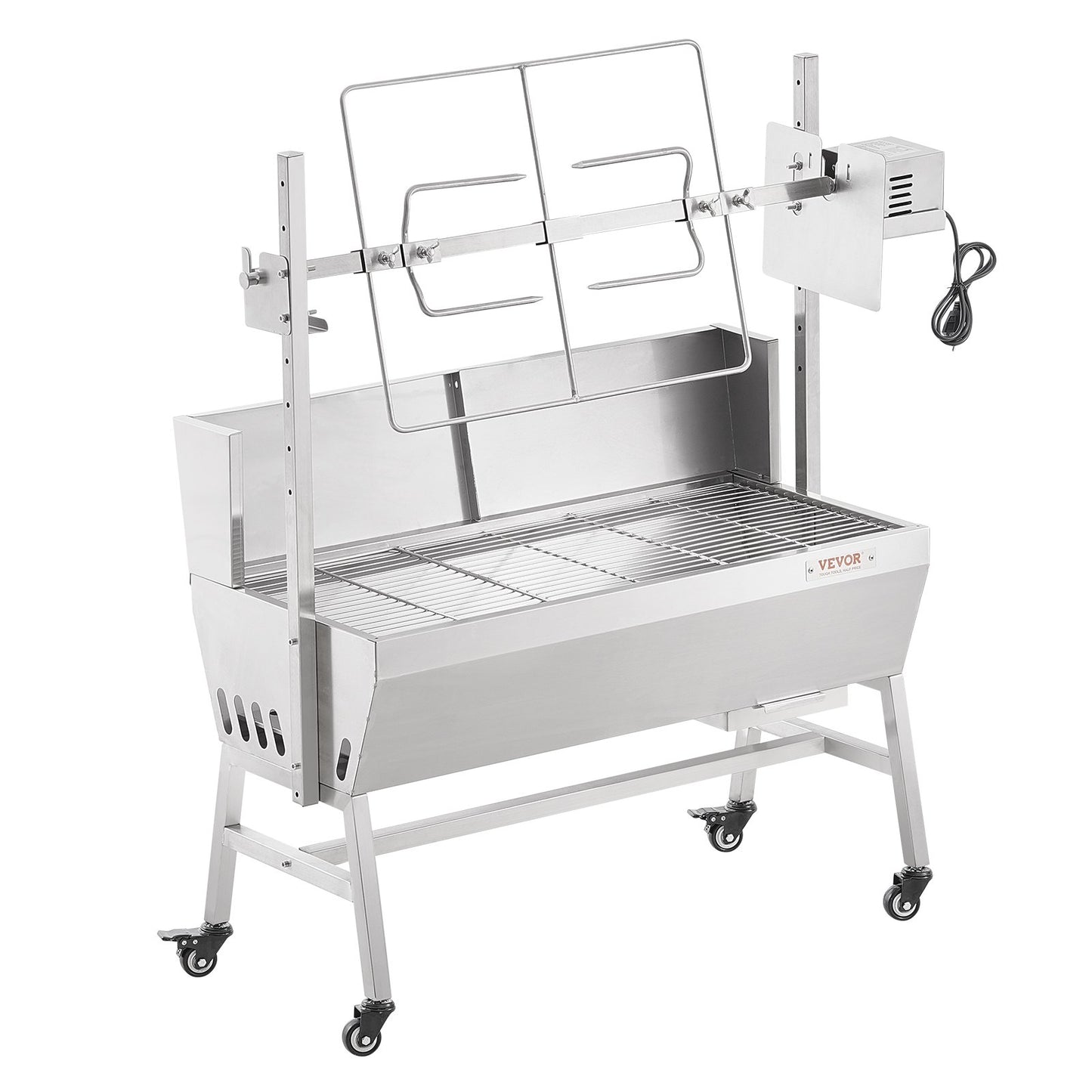 Rotisserie Grill with Windscreen, BBQ Whole Pig Lamb Goat Charcoal Spit Grill, 35 Inch 90 Lbs Capacity, Electric 42W Motor Stainless Steel Roaster with Lockable Wheels, for Camping Outdoor