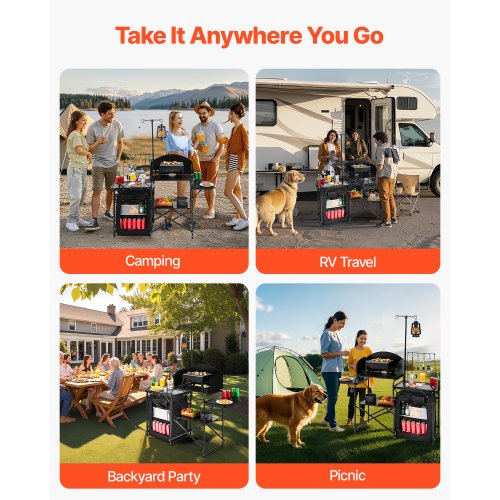 Camping Kitchen Table Portable Outdoor Cook Station Storage Aluminum | EU