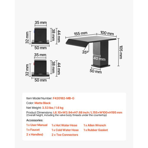 romersk badkarsblandare, 3-håls vattenfallsblandare, badkarsblandare set med 2 handtag, romerska badkarsblandare däckmonterade för husdjurstvätt, babyvård, vuxenbad, mattsvart, rostfritt stål | EU