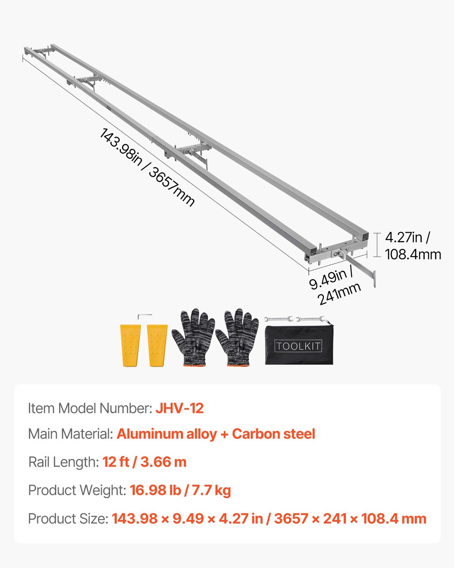 Rail Mill Guide System, 12 ft 4 Crossbar Chainsaw Mill Kits, Aluminum Saw Milling Rails System Works with Chainsaw, 2 Wedges, Adjustable Rail Milling Guide Kit for Builders Woodworkers