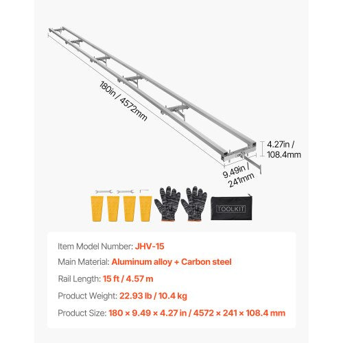 Skenstyrningssystem, 4,57 m 6 tvärstänger motorsågssatser, sågfrässystem i aluminium som fungerar med motorsåg, 4 kilar, justerbart skenstyrningssystem för byggare och träarbetare | EU