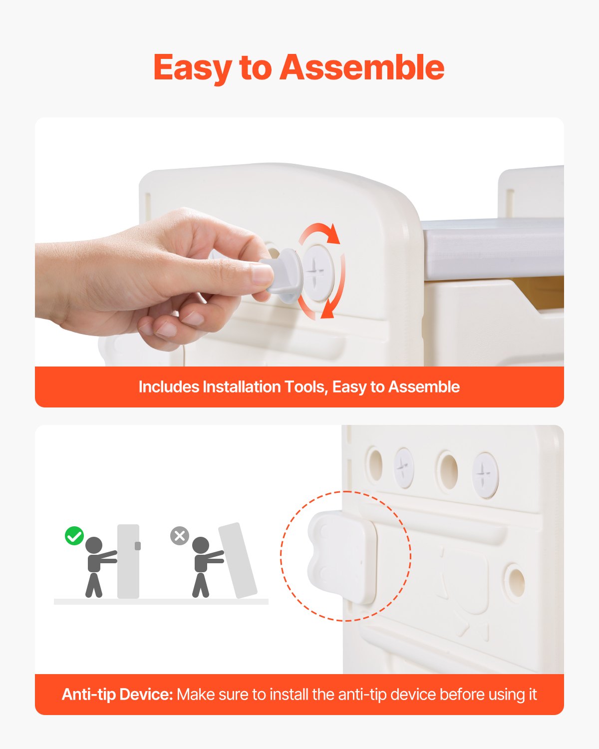 Kids Toy Storage, 4-Tier Elephant-Shape Toy Storage Organizer with 10 Plastic Movable Bins, Kids Cubby Cabinet Made from HDPE for Study Room, Bedroom, Playroom, Classroom, Nursery, Gray + Beige