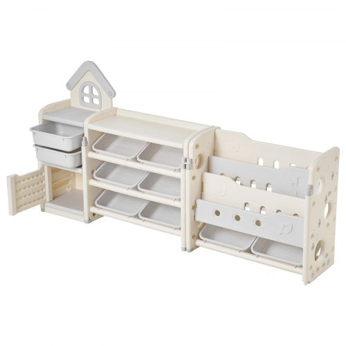 4-tier toy storage for children with bookshelf and 10 removable plastic drawers