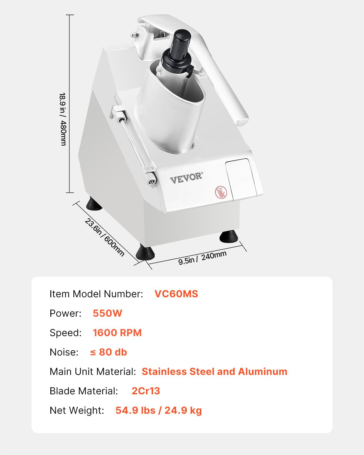 Food Processor & Vegetable Chopper, 2 Feeding Holes Food-Grade Stainless Steel Food Processor Chopper with Detachable 6 Blades, 3mm/5mm/7mm/10mm Shredder, 2mm/4mm Slicer, for Vegetables, Fruit