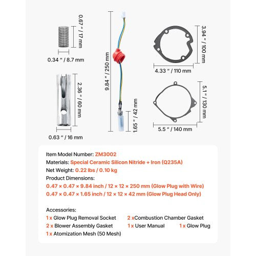 8V Glödstiftsreparationssats, Glödstiftsvärmare, Underhållssats för parkeringsvärmare med atomiseringsnät, Kompatibel med 2KW 5KW 8KW Dieselluftvärmare, Dieselvärmaredelar för Bil/Lastbil | EU