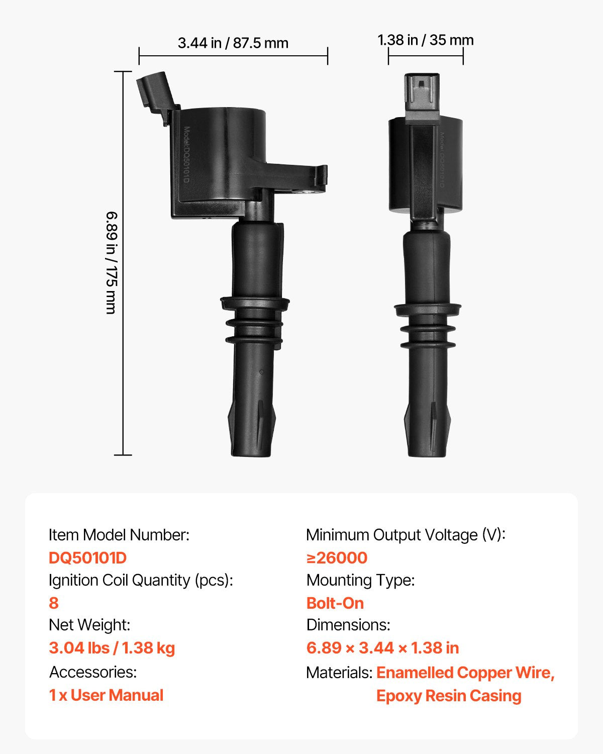 Ignition Coil Pack, Set of 8, Compatible with Ford Expedition F150 F250 F350 Lincoln Mark LT Lincoln Navigator, for Engines 4.6L 5.4L V8 6.8L V10, Replacement for DG511 5C1584 C1541 UF537 FD508