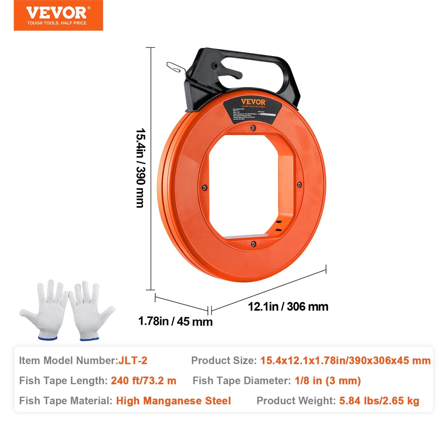 Steel Wire Puller, 240ft, 1/8in, with Enhanced Housing & Handle, Simplified Cable Pulling Device, Adaptable for Wall & Electrical Conduit Wiring, Insulated