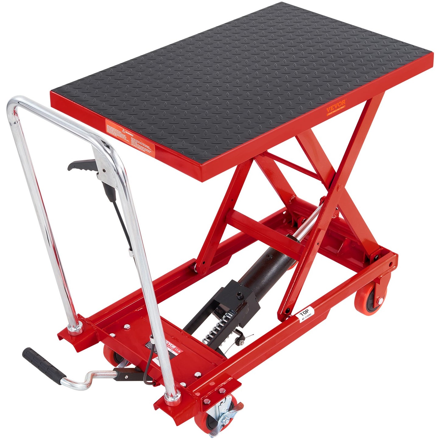 Hydraulic Lift Table Cart, 500lbs Capacity 28.5" Lifting Height, Manual Single Scissor Lift Table with 4 Wheels and Non-slip Pad, Hydraulic Scissor Cart for Material Handling, Red