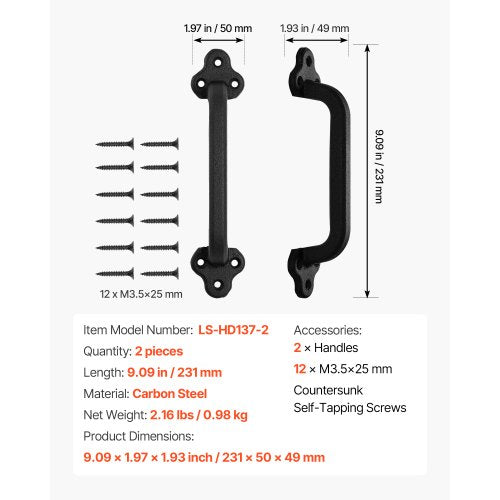 2 Stk. Scheunentorgriffe 23 cm rustikale, stabile Gartentorgriffe für Schuppen | EU