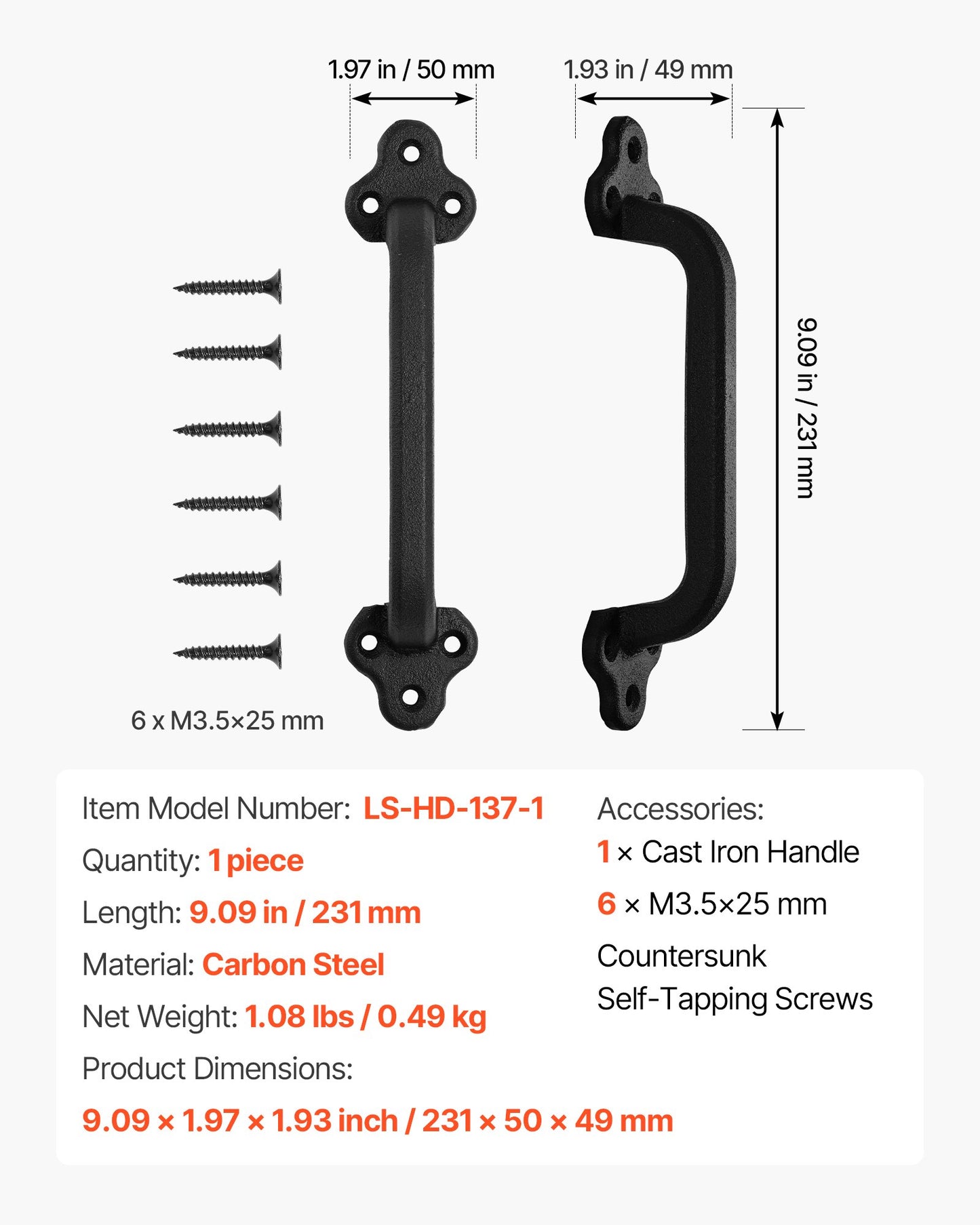 Barn Door Handle, 9 in Rustic Fence Gate Handle, Rust-Resistant Coating, Heavy Duty Carbon Steel Outdoor Gate Handles, Easy to Install, Metal Sliding Door Pulls for Garage Shed Closet Pantry