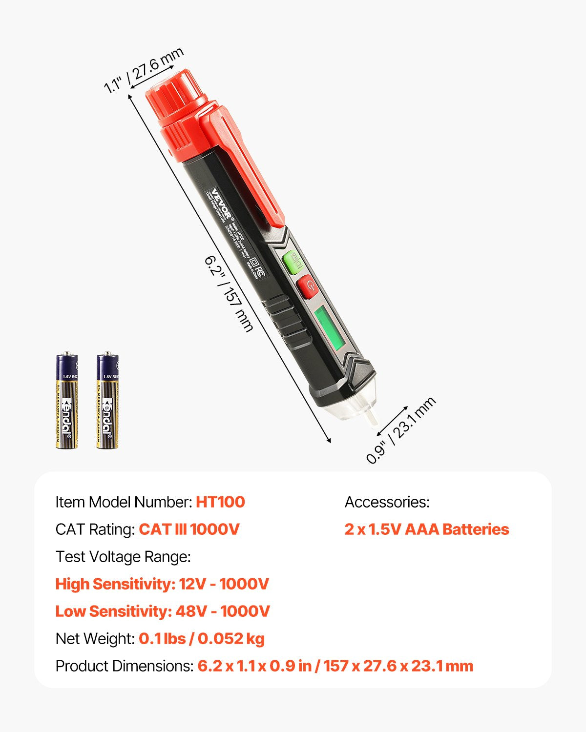 Voltage Tester, Non-Contact Voltage Detector with Adjustable Sensitivity, Dual Range AC 12V-1000V/48V-1000V Live & Null Wire Tester Pen with Visual and Audible Alarms, CAT III 1000V Rating
