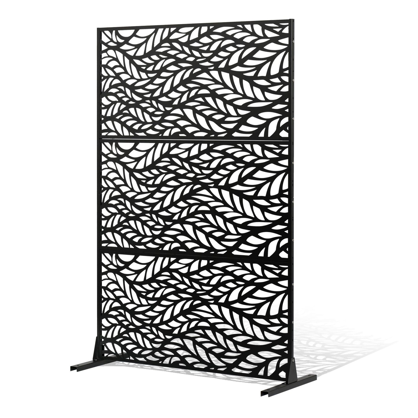 Metal Privacy Screen, 47" W x 72" H, Outdoor Privacy Screens & Panels, Freestanding Outdoor Divider with Stand, 3-Panel Decorative Garden Steel Privacy Fence for Balcony Patio Indoor Room Black