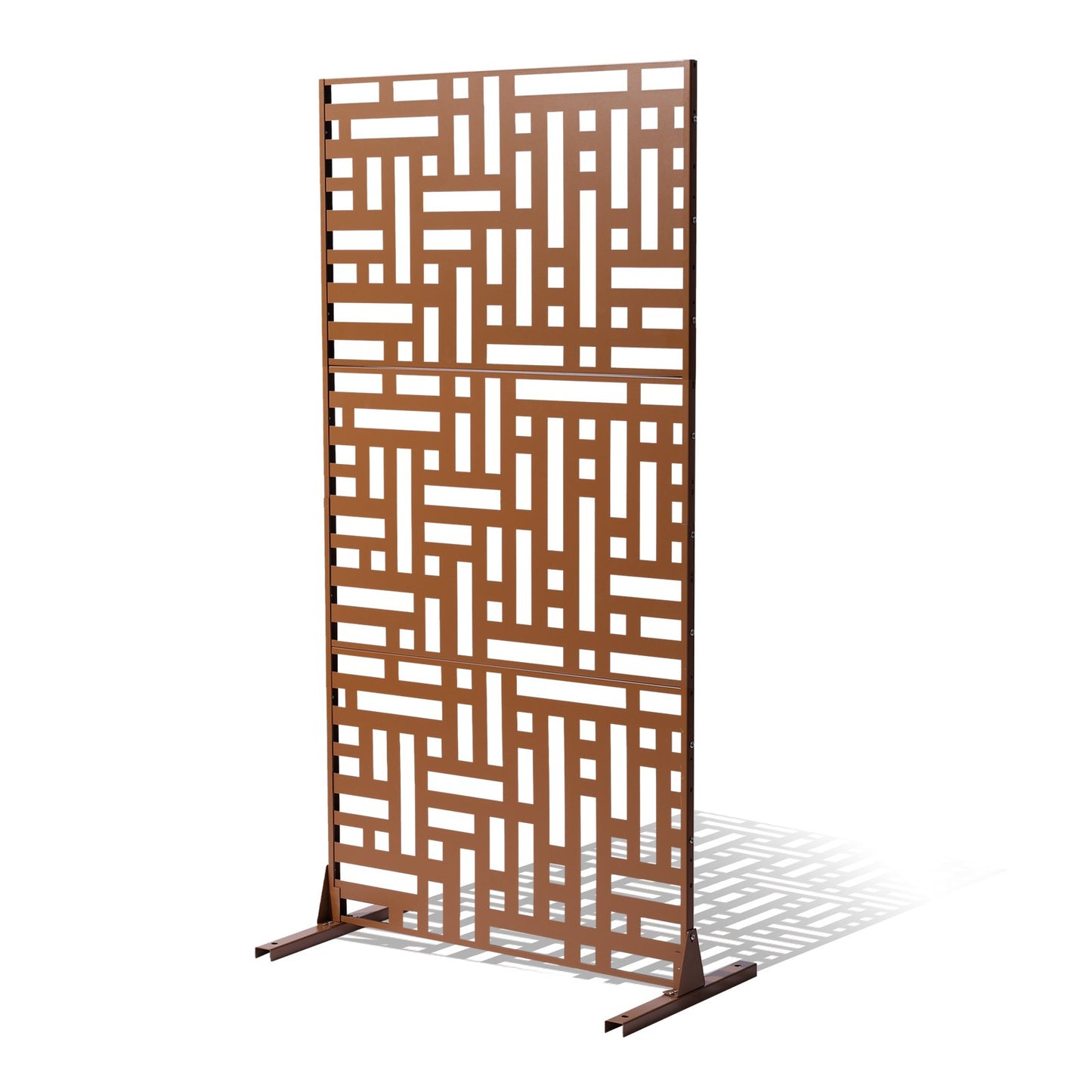 Metal Privacy Screen, 47" W x 76" H, Outdoor Privacy Screens 3-Panel, Freestanding Outdoor Divider with Stand, Decorative Garden Steel Privacy Fence for Balcony Patio Indoor Room Hot Tub Brown