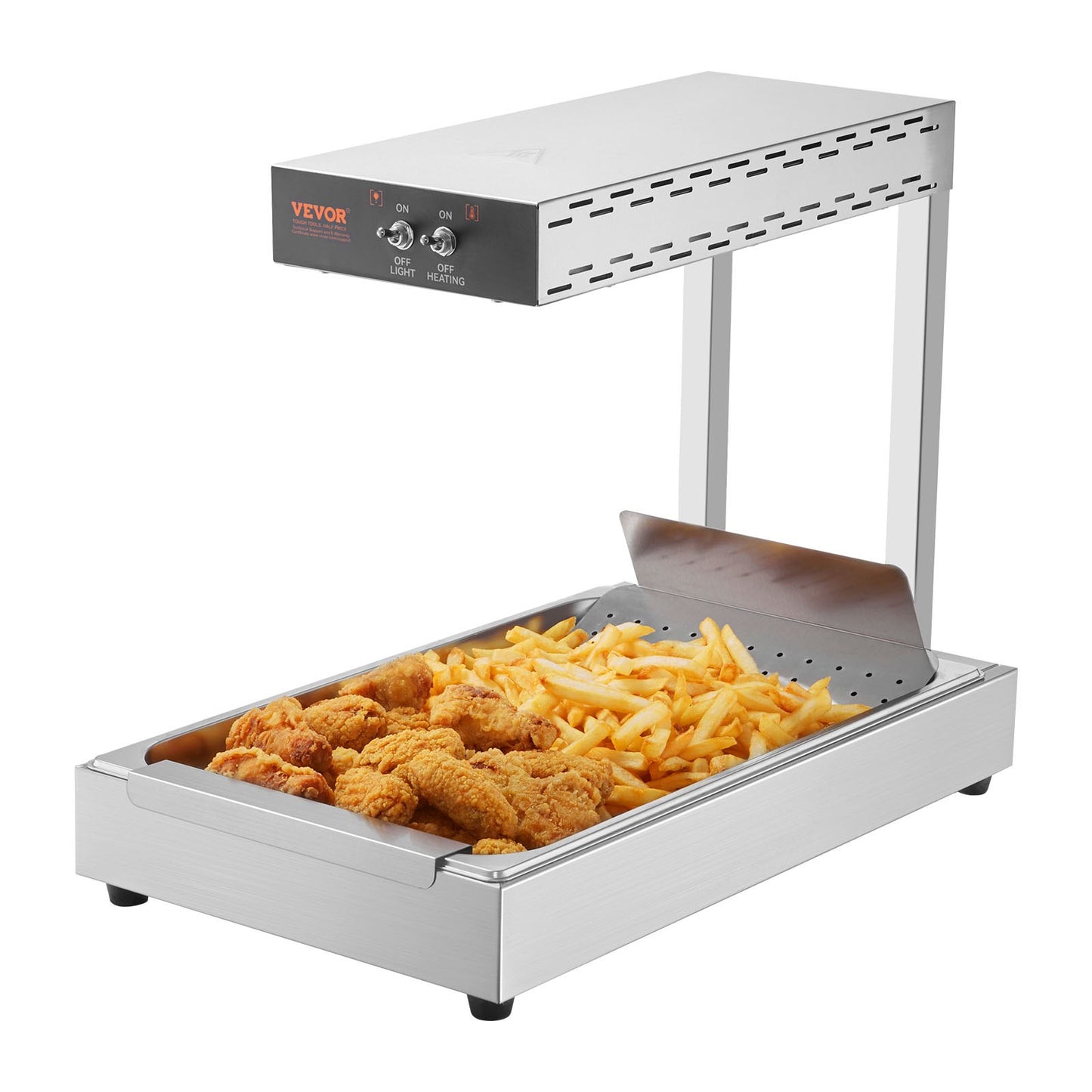 French Fry Food Warmer, 750W Commercial Food Heating Lamp, Electric Stainless Steel Warming Light Dump Station, Countertop 104-122°F Fries Food Warmer for Chip Buffet Kitchen Restaurant, Silver