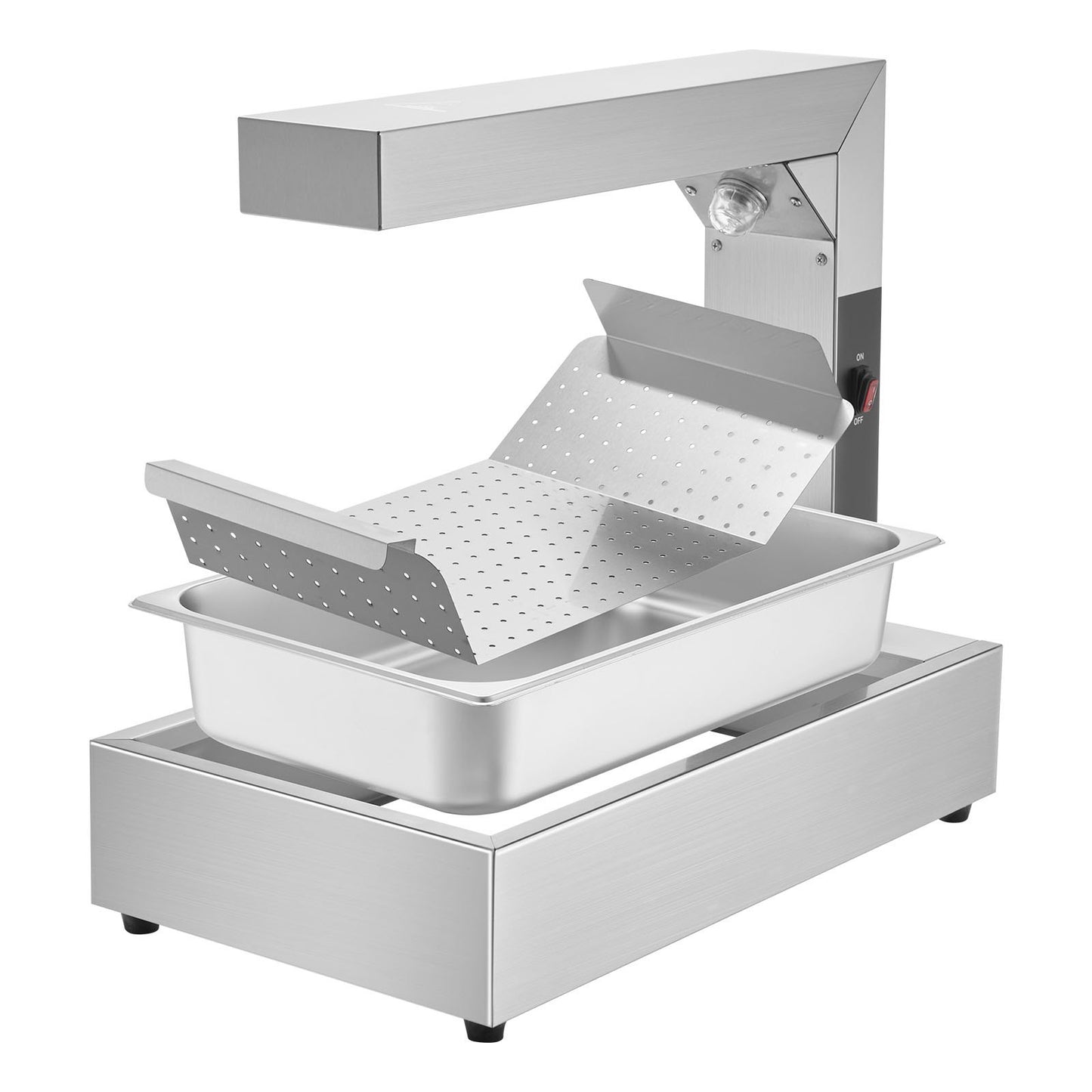 French Fry Food Warmer, 750W Commercial Food Heating Lamp, Electric Stainless Steel Warming Light Dump Station, Countertop 104-122°F Fries Food Warmer for Chip Buffet Kitchen Restaurant, Silver