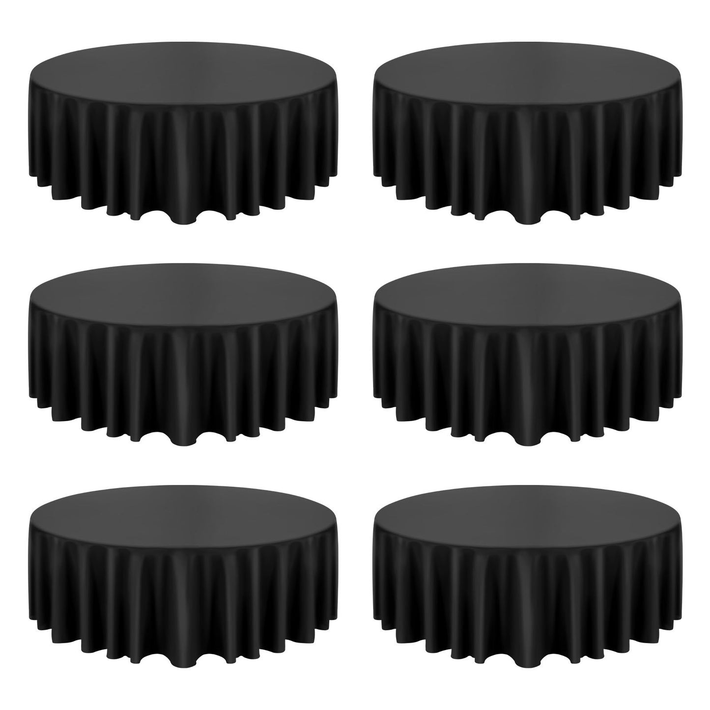 Black Round Tablecloths 6 Pack, 120 Inches in Diameter, Stain- & Wrinkle- Resistant, Machine Washable Table Clothes, Polyester Fabric Table Covers for Wedding, Party, Banquet, Formal Events