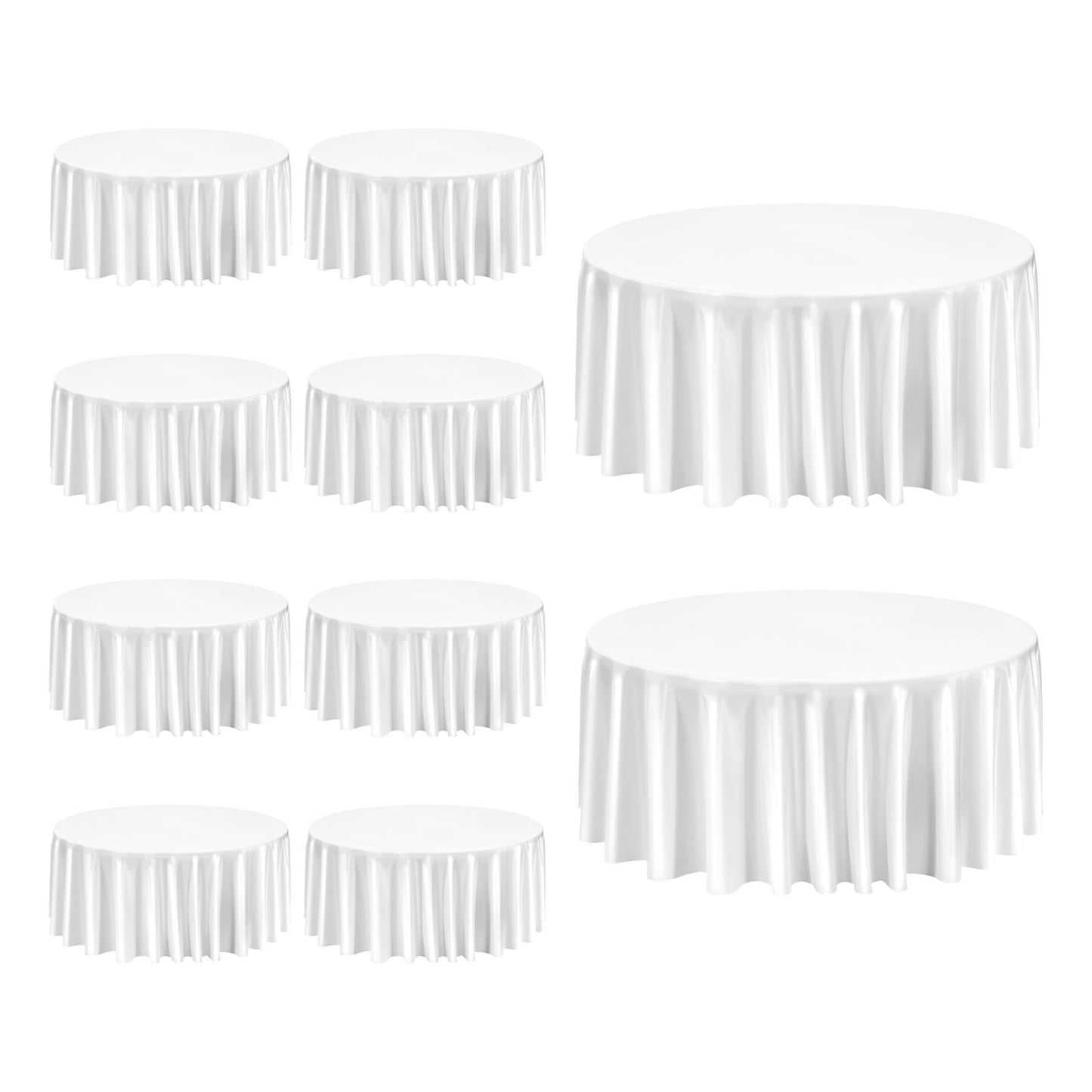 White Round Tablecloths 10 Pack, 132 Inches in Diameter, Stain- & Wrinkle- Resistant, Machine Washable Table Clothes, Polyester Fabric Table Covers for Wedding, Party, Banquet, Formal Events