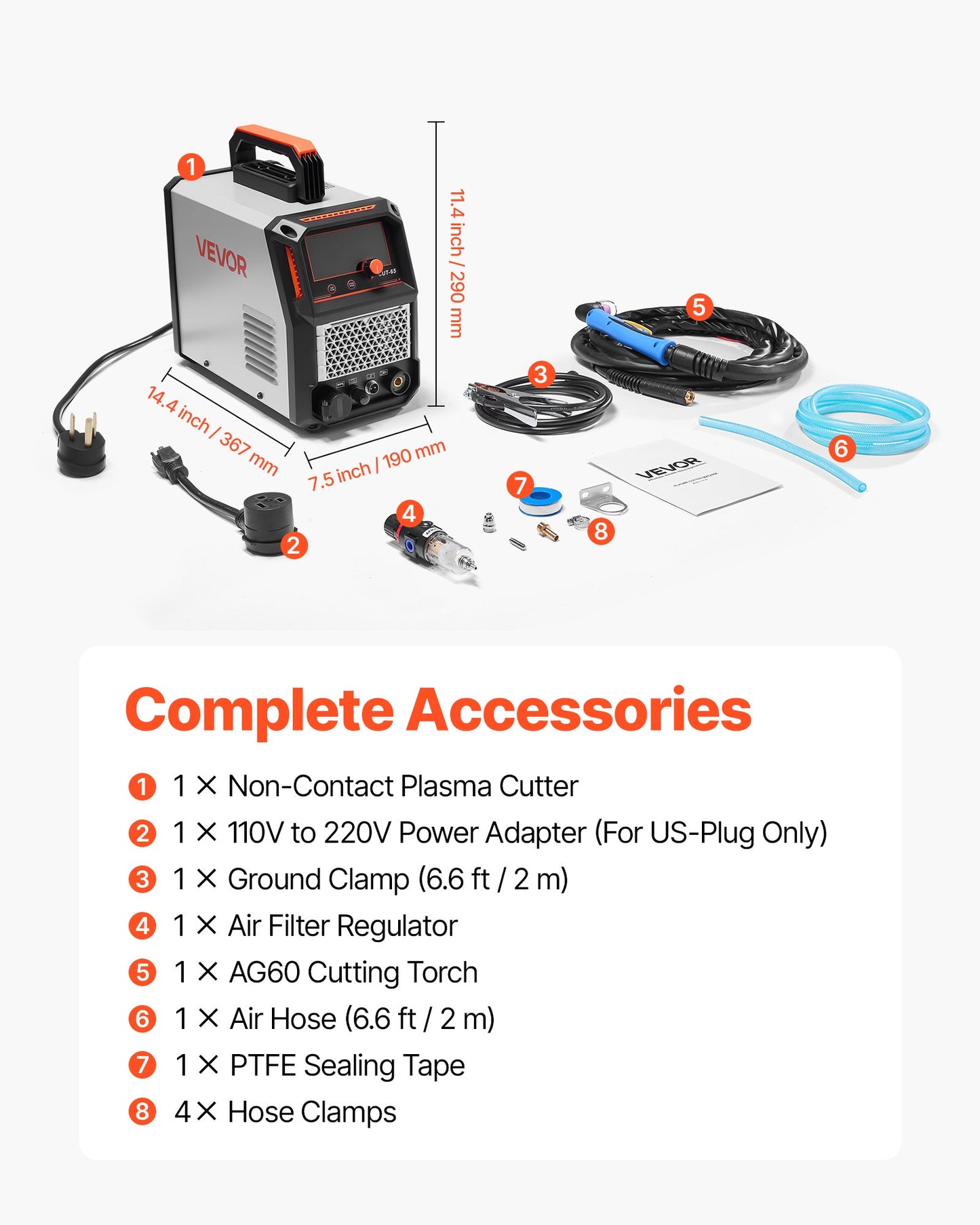 Plasma Cutter, 65A Non-Touch Pilot Arc Plasma Cutting Machine, 110V/220V Dual Voltage Digital Display IGBT Inverter - with 2T/4T Function & Adjustable PA/PT Time for Home Repairs, Workshops