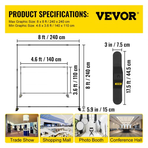 8FT Backdrop Banner Stand Step and Repeat Adjustable Telescopic Lightweight Trade Show Wall Exhibitor with Carrying Bag | EU