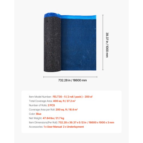 Bodenunterlage 37,2 m² 3 mm Recyclingfaser Schall-/Dampfsperre Blau | EU