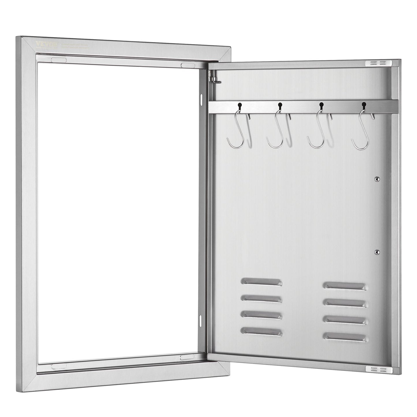 BBQ Access Door, 17W x 24H Inch Single Outdoor Kitchen Door, Stainless Steel Flush Mount Door, Wall Vertical Door with Handle, Vents and Hook, for BBQ Island, Grilling Station, Outside Cabinet