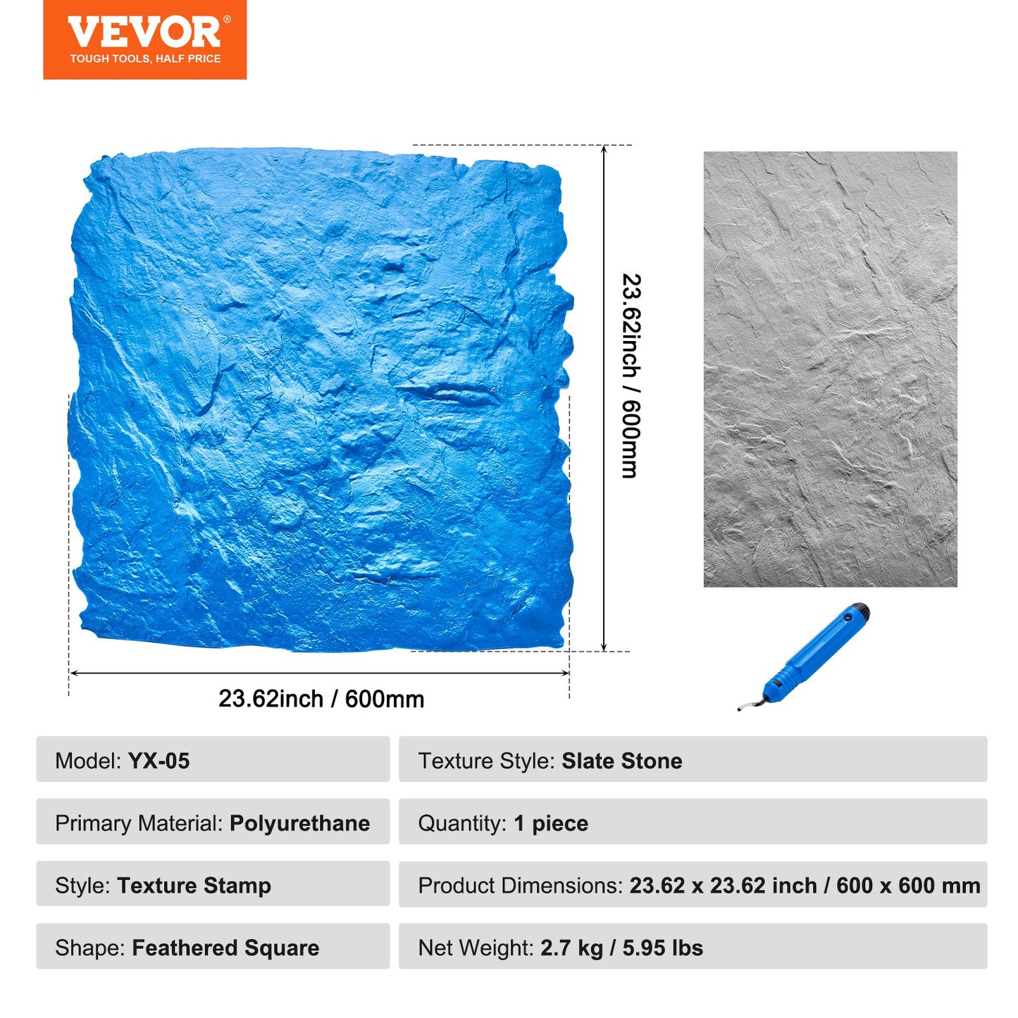Concrete Stamps Mat, 24 x 24 in, Concrete Texturing Skin Polyurethane Stamp Stone Tile Texture Mat, Slate floor Imprint Seamless Stamp Concrete Molds for Outdoor Decorative, Blue