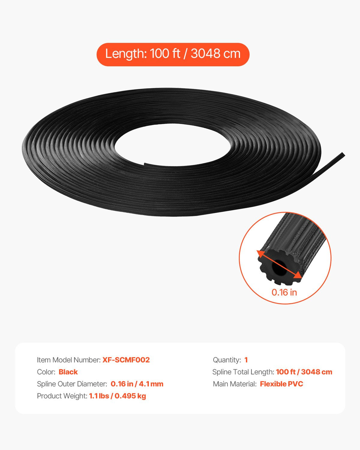 Window Screen Spline, 100 ft x 0.16 in Window Screen Retainer Spline, PVC Window and Door Screen Spline, Hollow Serrated Screen Holder Spline, for Window Door Screen Repair and Replacement