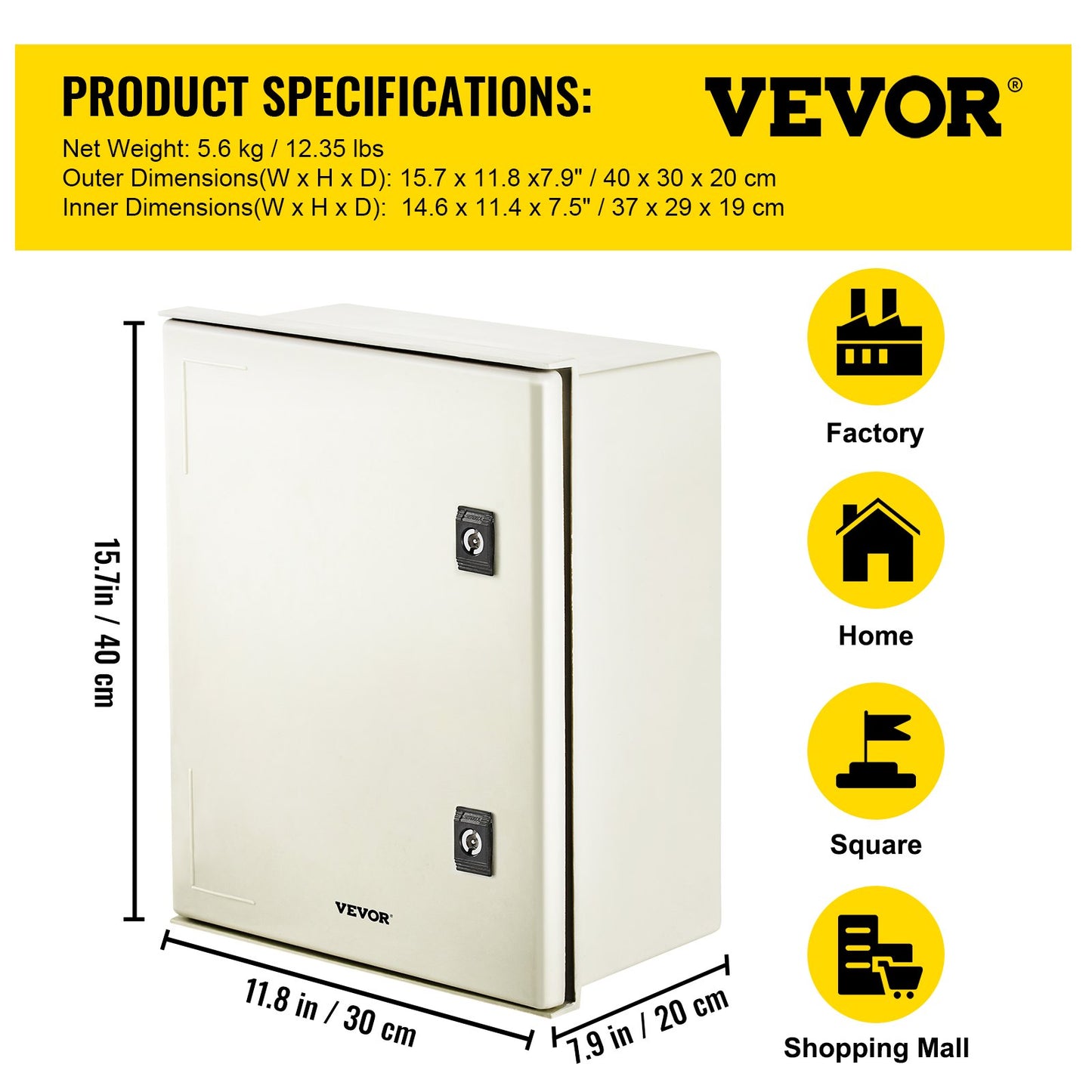 NEMA Steel Enclosure, 16 x 12 x 8\'\' NEMA 4X Fiberglass Electrical Box, IP66 Waterproof & Dustproof, Outdoor/Indoor Electrical Junction Box, with Mounting Plate(40 x 30 x 20 cm)