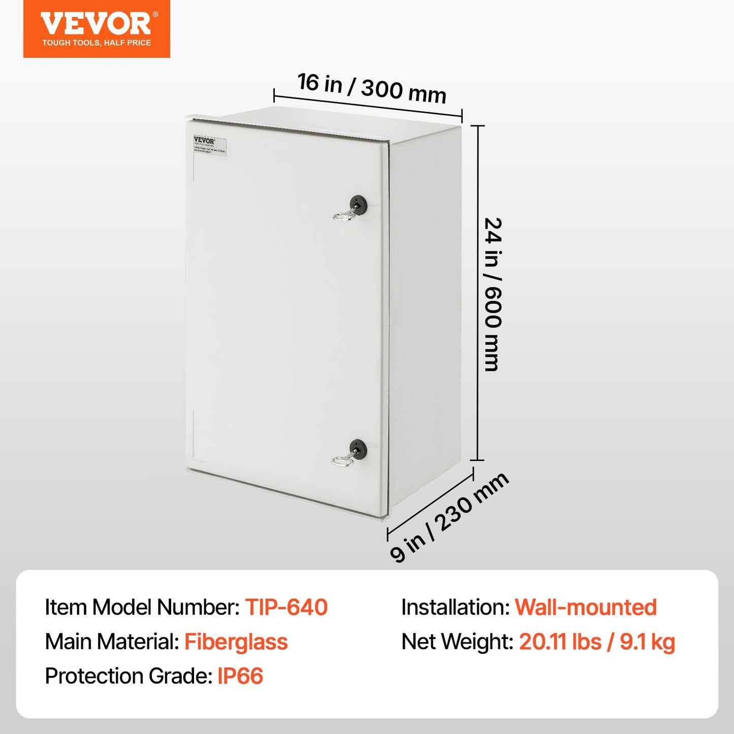 NEMA Steel Enclosure, 24 x 16 x 9\'\' NEMA 4X Fiberglass Electrical Box, IP66 Waterproof & Dustproof, Outdoor/Indoor Electrical Junction Box, with Mounting Plate(60 x 40 x 23 cm)