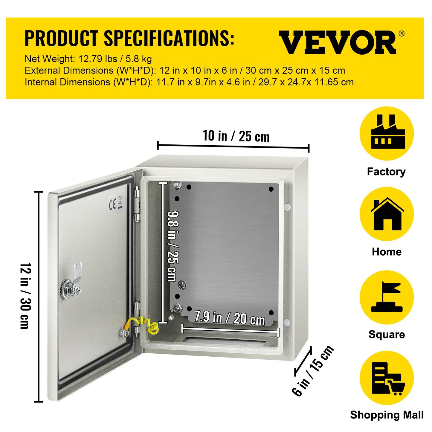 NEMA Steel Enclosure, 12 x 10 x 6\'\' NEMA 4X Steel Electrical Box, IP66 Waterproof & Dustproof, Outdoor/Indoor Electrical Junction Box, with Mounting Plate