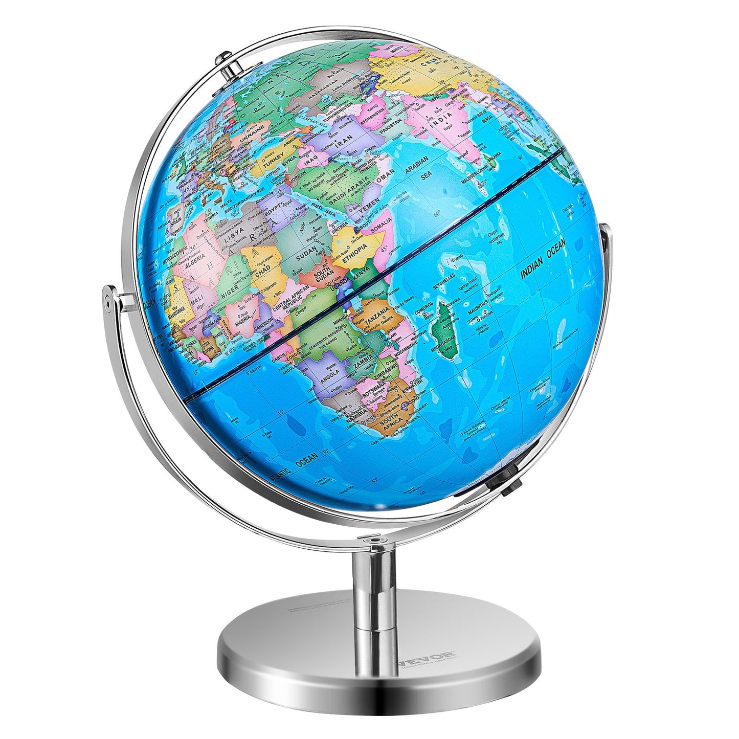 Rotating World Globe with Stand, 13 inch/330.2 mm, Educational Geographic Globe with Accurate Time Zone ABS Material, 720° Spinning Globe for Kids Children Learning Classroom Geography Education (Map Language: English)