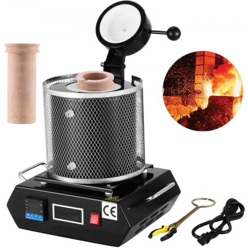 Guldsmältugn, 1350W, 1150℃ Maxtemperatur, Digital elektrisk smältugn, med 3 kg keramisk degel, för gjutning av ädla metaller, smälter guld, silver, aluminium | EU
