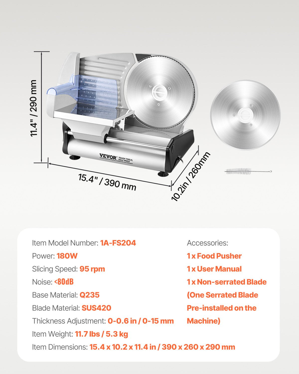 Meat Slicer, 8.7 inch Electric Deli Food Slicer, 180W Meat Cutter with Two Premium SUS420 Blades, 0-0.6 inch Adjustable Thickness, Food Slicer Machine for Meat, Hard Bread and Cheese, Home Use
