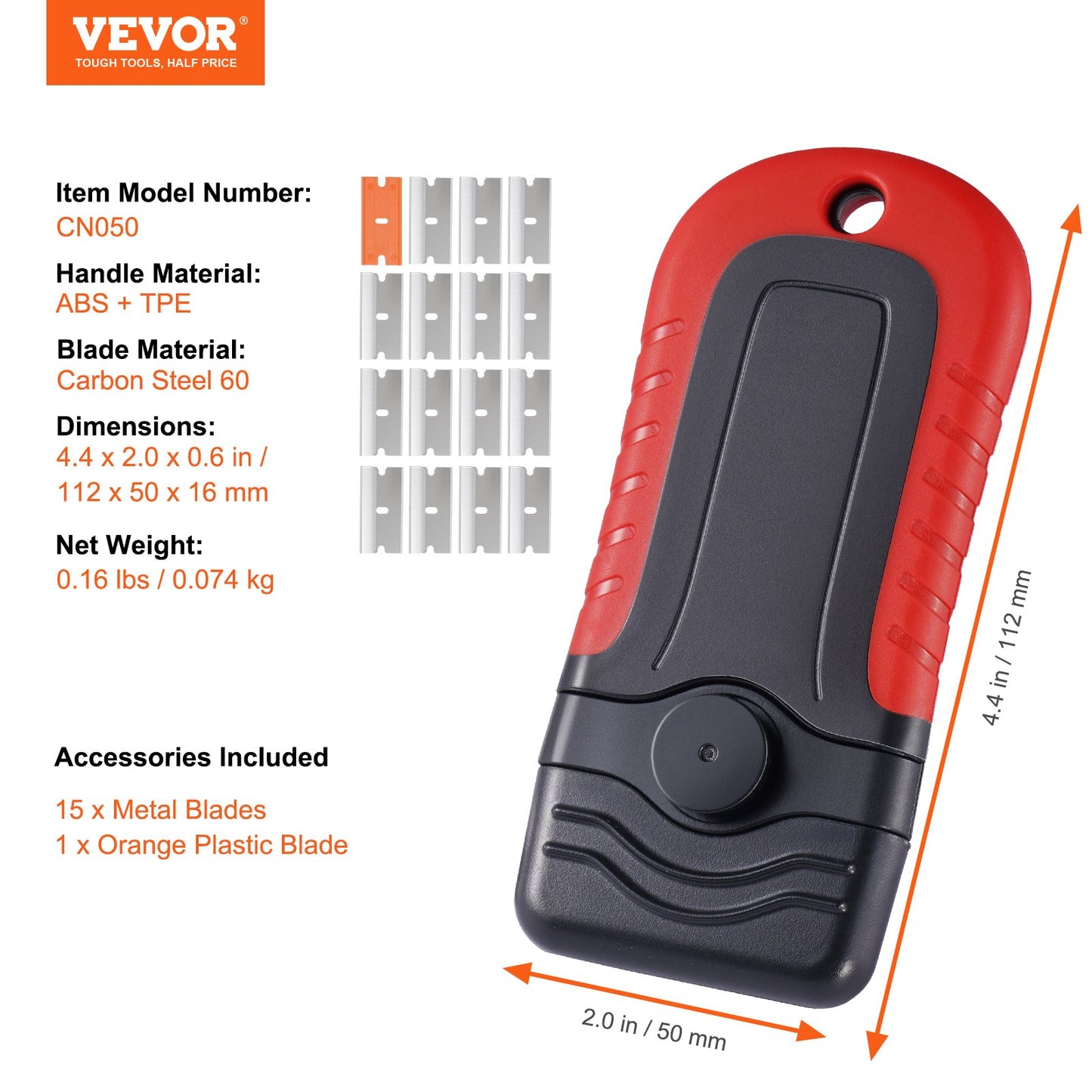 Razor Blade Scraper, 15 Extra Blades, Locking Scraper Tool with Security Cap, Carbon Steel and POM Blades, for Cleaning Labels, Stickers, Decals, Paint from Glass Window Stovetop Cooktop Oven
