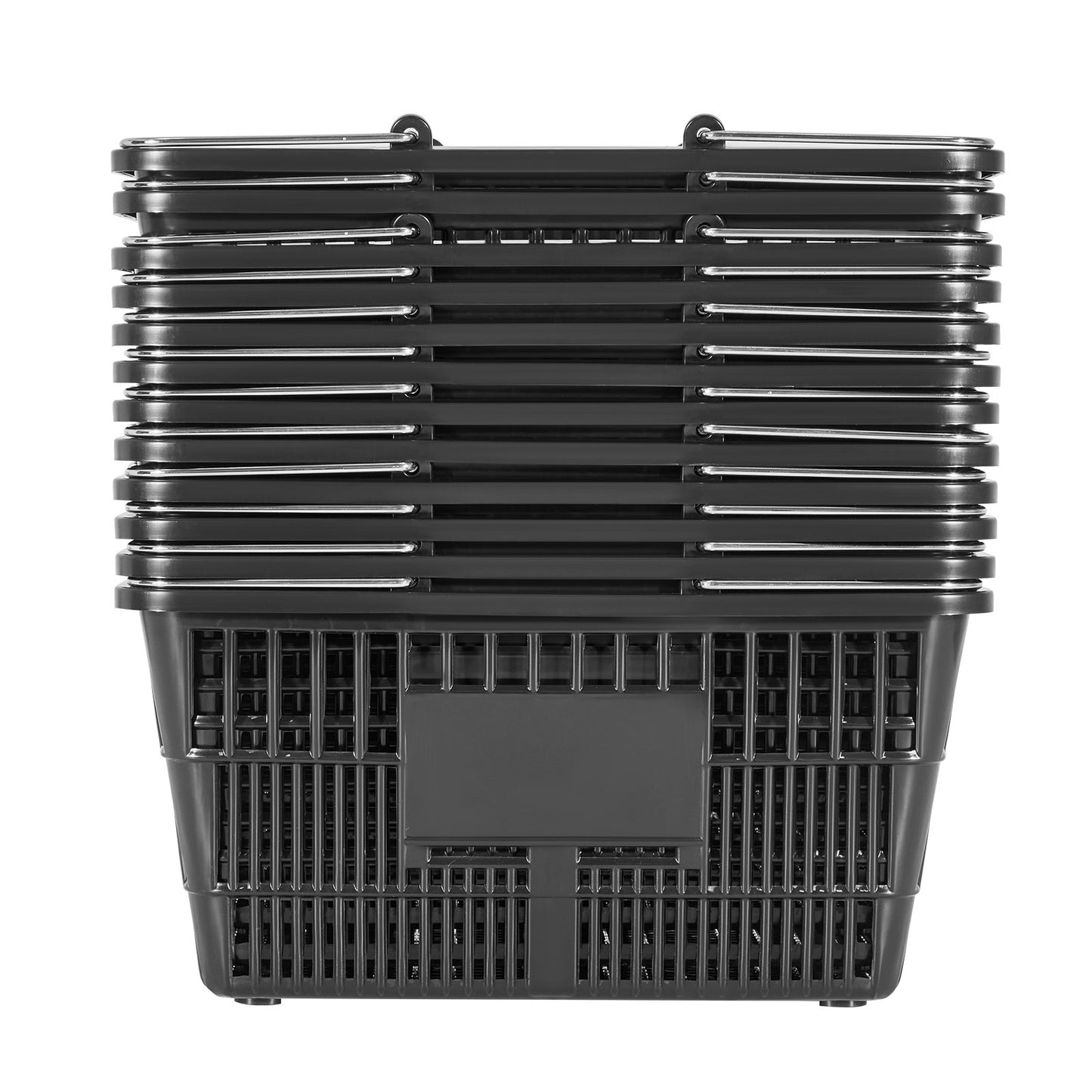 Shopping Baskets, 12 PCS, 21L Stackable PE Plastic Grocery Baskets with Handles, Dense Mesh Structure, Holds up to 20 lbs, Portable for Grocery, Retail, Stores, Supermarket, Home Use, Black