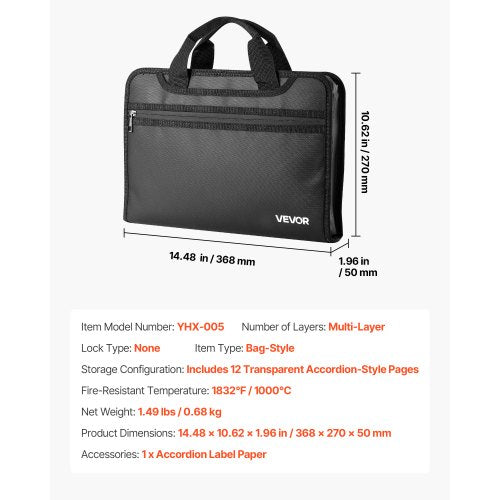 Brandsäker dokumentväska, 1000 ℃ värmeisolerad brandsäker och vattentät väska, bärbar flerskiktad filförvaring säkerhetsorganisatör hemmakontor reseanvändning, för pass, viktiga dokument, filer | EU